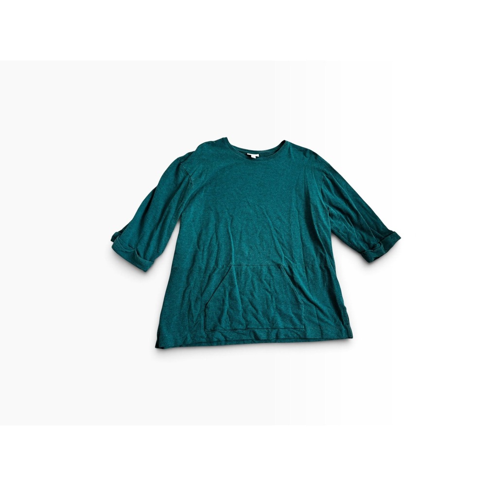 Pure Jill Sweatshirt XL Teal Pima Cotton Blend Kangaroo Pocket Loungewear